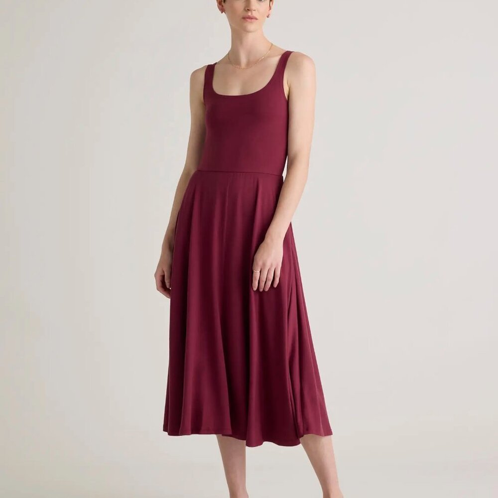 Quince Tencel Jersey Fit & Flare Midi Dress, Wine/Burgundy/Red, NWT (XS-XL)
